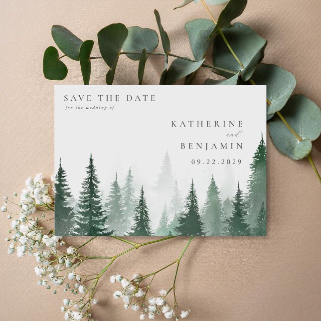 Save The Date Rustique Aquarelle Arbres Mariage forestier (Créateur téléchargé)