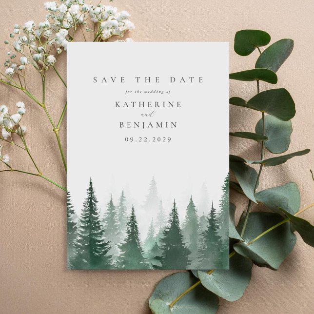 Save The Date Rustique Aquarelle Arbres Mariage forestier (Créateur téléchargé)