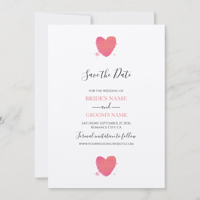 Save The Date Rustique Aquarelle Coeur Mariage Enregistrer La Da (Devant)