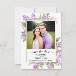 Save The Date Rustique Aquarelle Lilacs & Photo Mariage simple