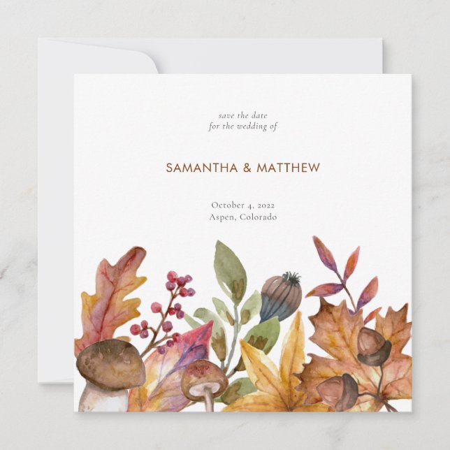 Save The Date Rustique Automne Aquarelle Botanique Foliage Maria (Devant)