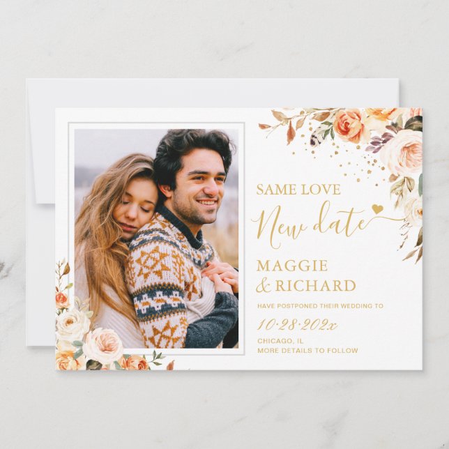Save The Date Rustique Automne Gold Floral Mariage photo reporté (Devant)