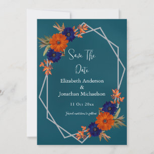 Save The Date Rustique Automne Orange Navy Bleu Floral Mariage