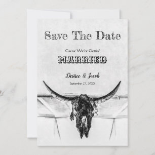Save The Date Rustique Blanc Noir Vache Occidentale Crâne Enregi