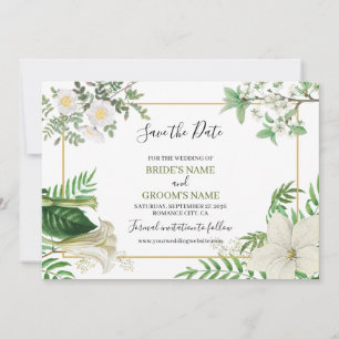 Save The Date Rustique blanc vert aquarelle Mariage or Floral