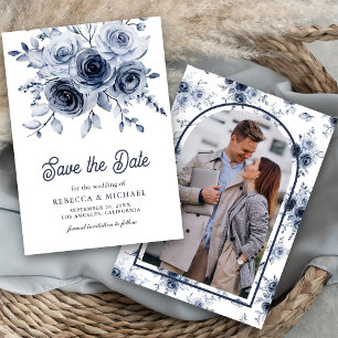 Save The Date Rustique Bleu Floral Poussiéreux Photo Mariage