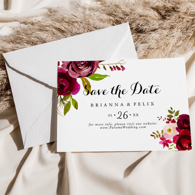 Save The Date Rustique Blush Bourgogne Floral Horizontal Mariage (Créateur téléchargé)