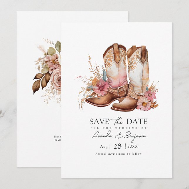 Save The Date Rustique Bohème Chic Mariage Occidental Cowboy Cod (Devant / Derrière)