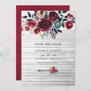 Save The Date Rustique Boho Chic Bourgogne et Mariage floral de
