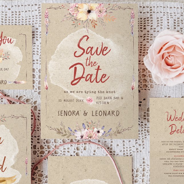 Save The Date Rustique Boho Floral Kraft Mariage (Créateur téléchargé)