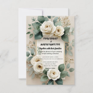 Save The Date Rustique Boho Floral Roses Blanches & Lin Beige