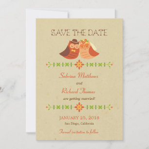 Save The Date Rustique Boho Lovebird Owl Couple Mariage