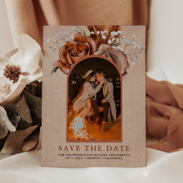 Save The Date Rustique Burlap Orange Brûlé Rose Terracotta Maria (Créateur téléchargé)