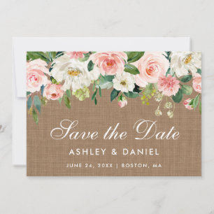 Save The Date Rustique Burlap Rose Blanc Floral Enregistrer La C