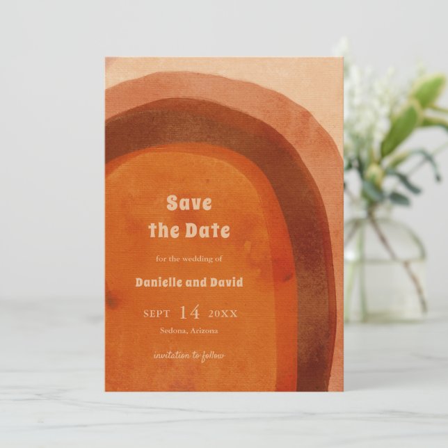 Save The Date Rustique Burnt Orange Arch Photo Mariage moderne (Debout devant)
