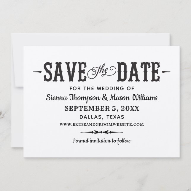 Save The Date Rustique Chic noir Script Kraft Mariage papier (Devant)