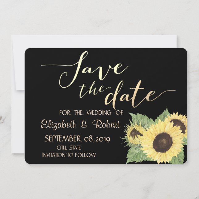 Save The Date Rustique Chic Noir, Tournesols Enregistrer La Date (Devant)