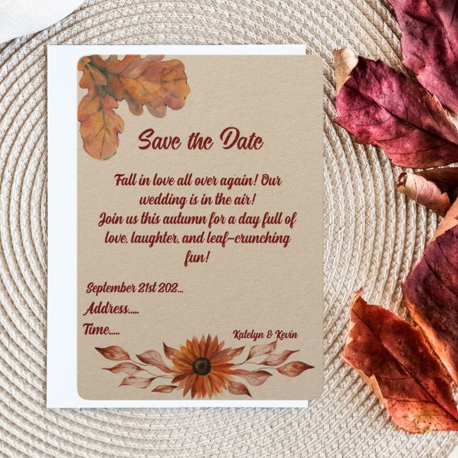 Save The Date Rustique&Cosy Mariage D'Automne Appartement Enregi (Créateur téléchargé)