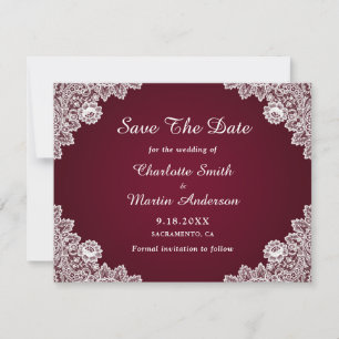 Save The Date Rustique Dentelle Bourgogne Mariage Enregistrer Le