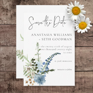Save The Date Rustique Dusty Blue Fleurs sauvages & Daisy Mariag