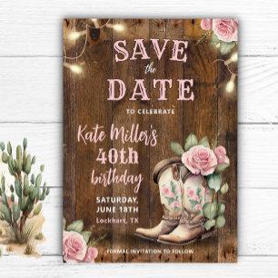 Save The Date Rustique Dusty Pink Cowgirl Anniversaire Western B