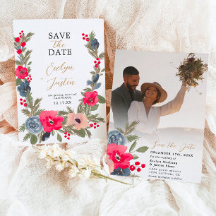 Save The Date Rustique Elégant hiver Floral mariage