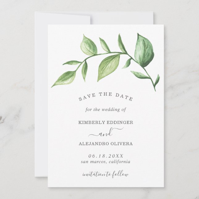 Save The Date Rustique Élégant Mariage de verdure (Devant)