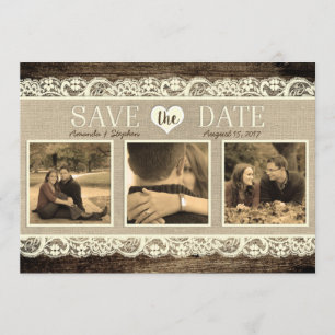 Save The Date Rustique Enregistrer la date Dentelle en bois de