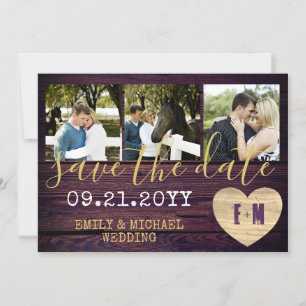 Save The Date Rustique FAIRE PART PHOTO Épuré Violet Or