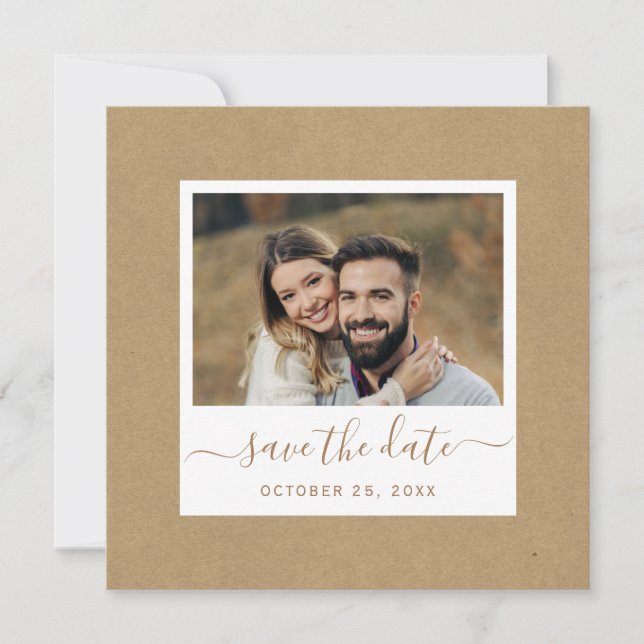 Save The Date Rustique Faux Kraft Papier Mariage d'or Carré phot (Devant)