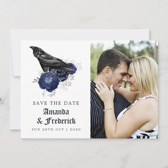 Save The Date Rustique Floral Corbeau gothique Mariage Photo (Devant)