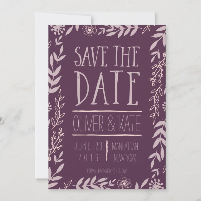 Save The Date Rustique Floral Purple Enregistrer la date (Devant)