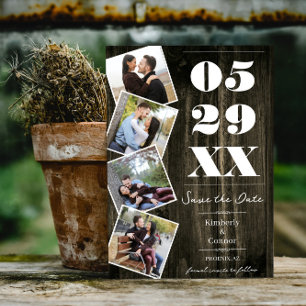 Save The Date Rustique Gras Quatre Photos Enregistrer la Date   