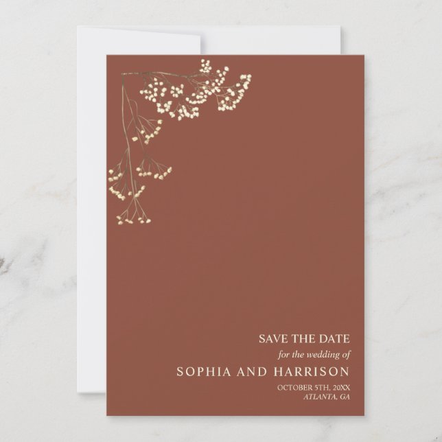 Save The Date Rustique Gypsophila Terracotta Mariage Enregistrer (Devant)