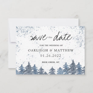 Save The Date Rustique Hiver Bleu Clair Forêt Enregistrer la Dat