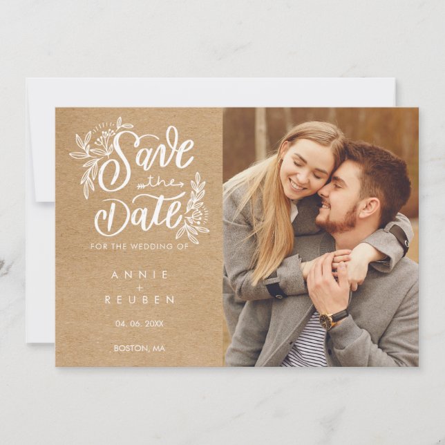 Save The Date Rustique Kraft Hand Élégant Script Boho Photo (Devant)
