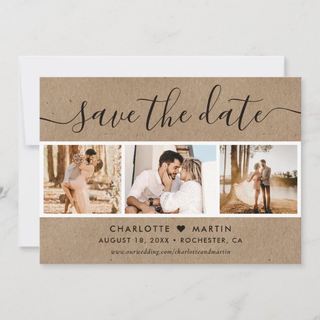 Save The Date Rustique Kraft Mariage papier 4 Photo (Devant)