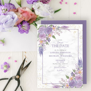 Save The Date Rustique Lilac Lavender Gold Enregistrer la date