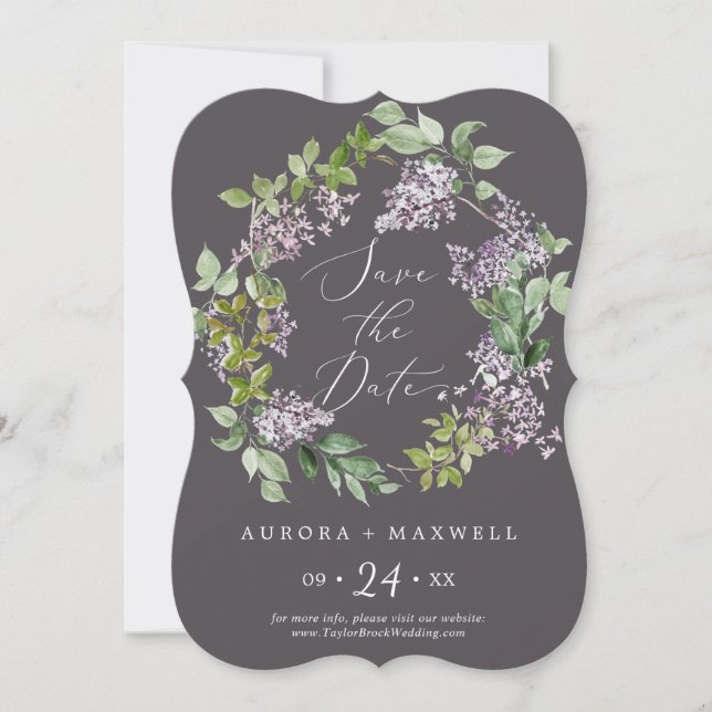 Save The Date Rustique Lilac | Mariage gris (Devant)