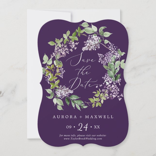 Save The Date Rustique Lilac | Mariage violet (Devant)