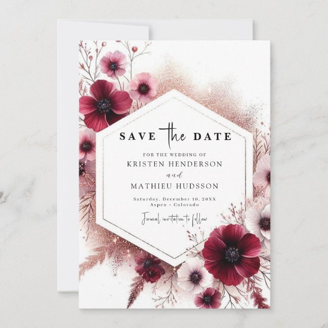 Save The Date Rustique Lovely Burgundy Mariage (Devant)