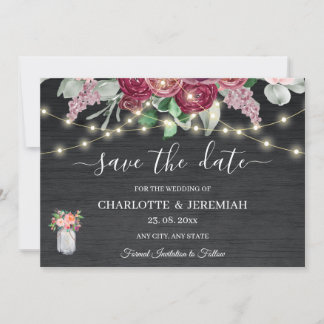 Save The Date Rustique Mason Jar String éclat Mariage Bourgogne