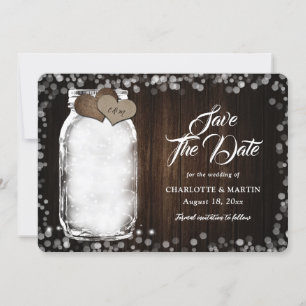 Save The Date Rustique Mason Jar String lumières Barne Mariage e