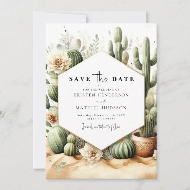 Save The Date Rustique moderne Mariage Cactus (Devant)