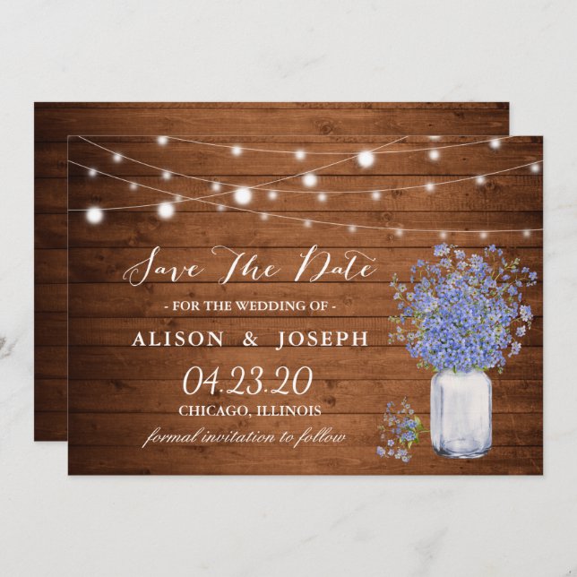 Save The Date Rustique Oublier Pas Moi Éclairage Mariage Enregis (Devant / Derrière)