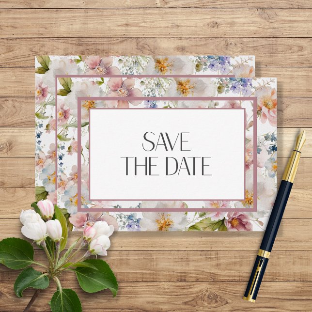 Save The Date Rustique Pastel Avril Aquarelle Mariage Floral (Créateur téléchargé)