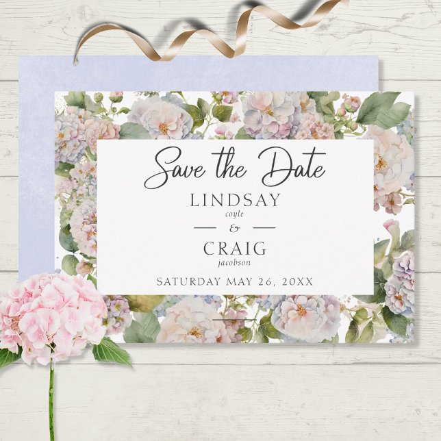 Save The Date Rustique Pastel Hydrangea Floral Monogramme Blanc (Créateur téléchargé)
