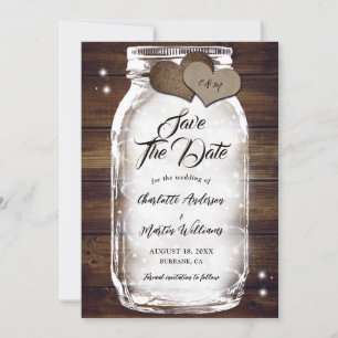 Save The Date Rustique Pays Lumières bois Mason Jar Mariage