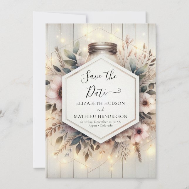 Save The Date Rustique romantique Mason Jar Mariage (Devant)