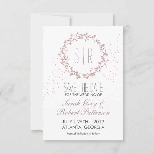 Save The Date Rustique Rose Floral Wreath Mariage Enregistrer La (Devant)